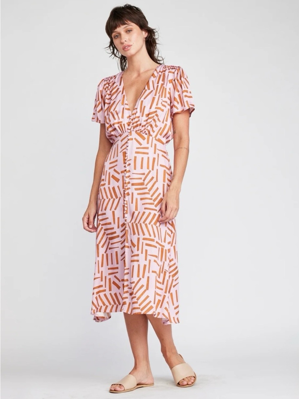 Self Contrast Isla V-Nk Dress-Cinnamon Sticks NWT